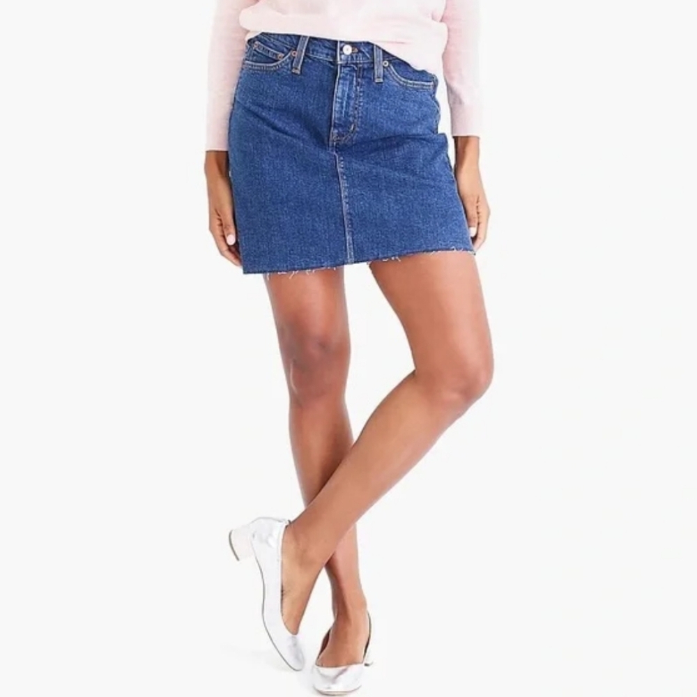 J.Crew Mercantile Women's Cutoff Raw Distressed hem denim 5 pocket jean skirt 8